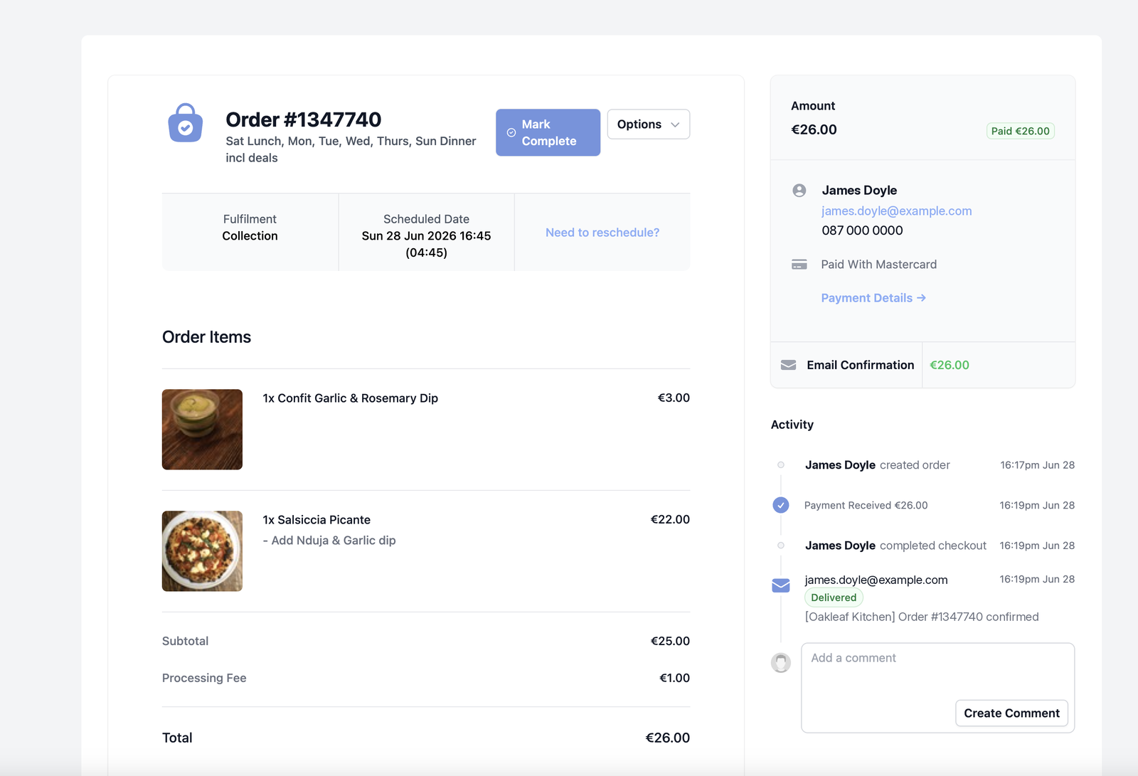 Tenvito order detail &mdash; items, payment and full activity trail for a single order